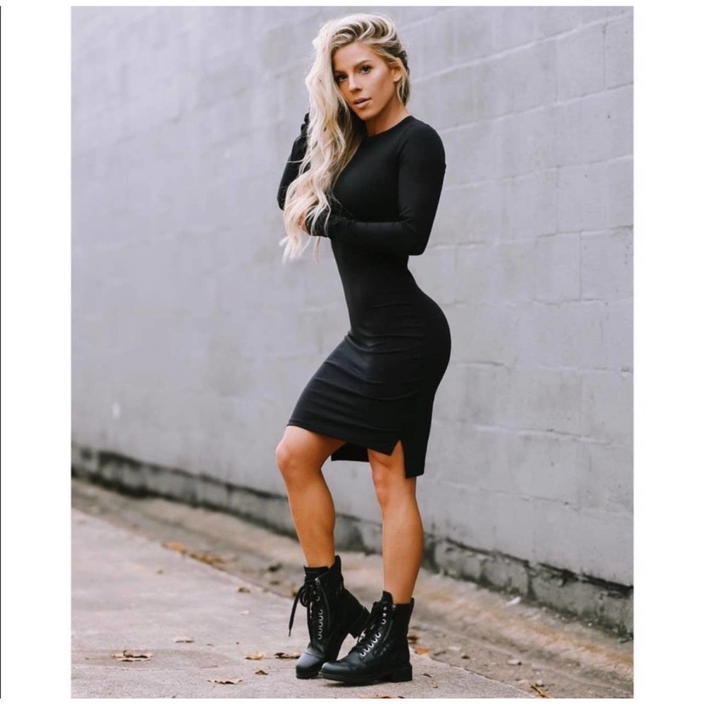 Buff Bunny Women's Fall Freely Black Long Sleeve Bodycon Dress Size Small